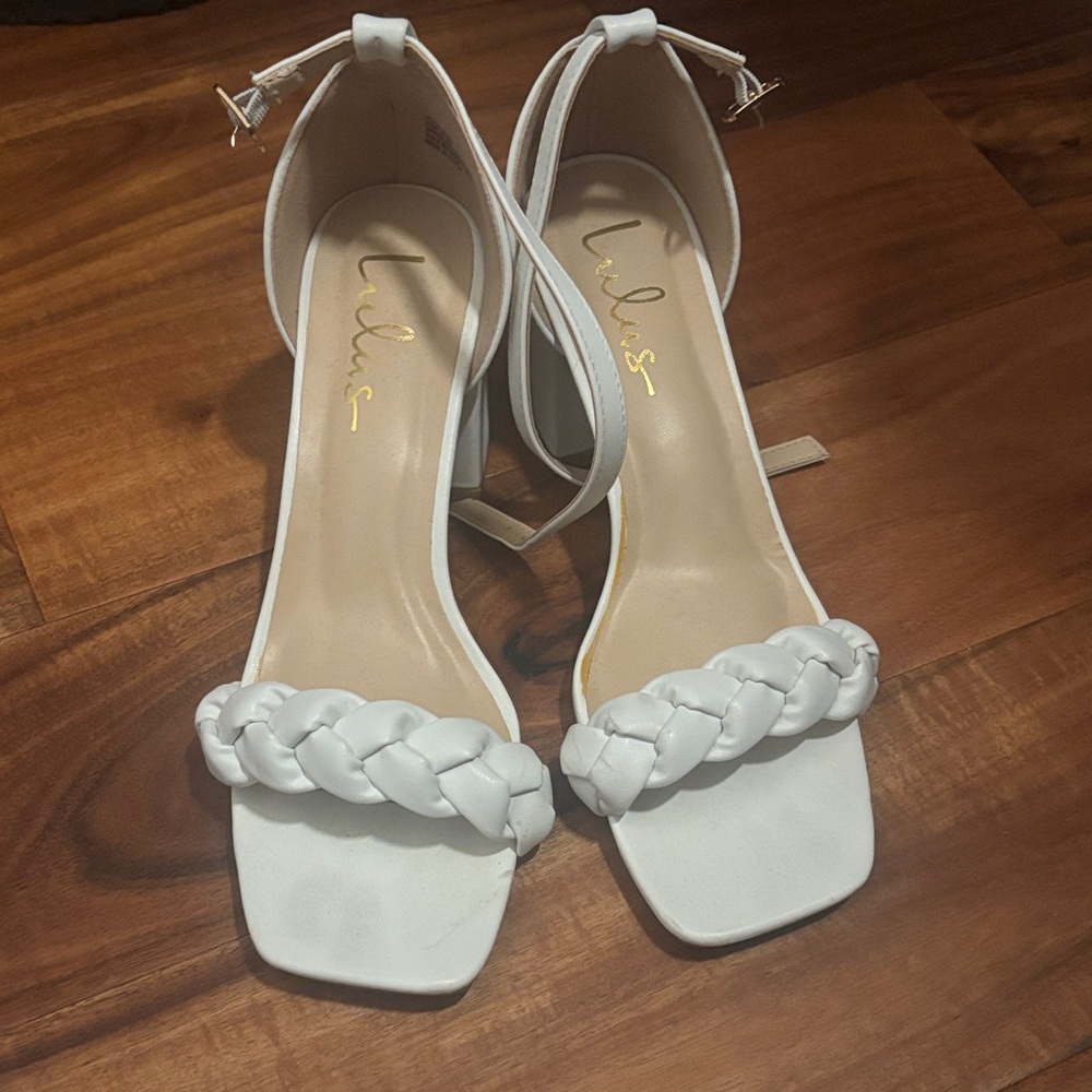Lulu's White Braided Strap Heels